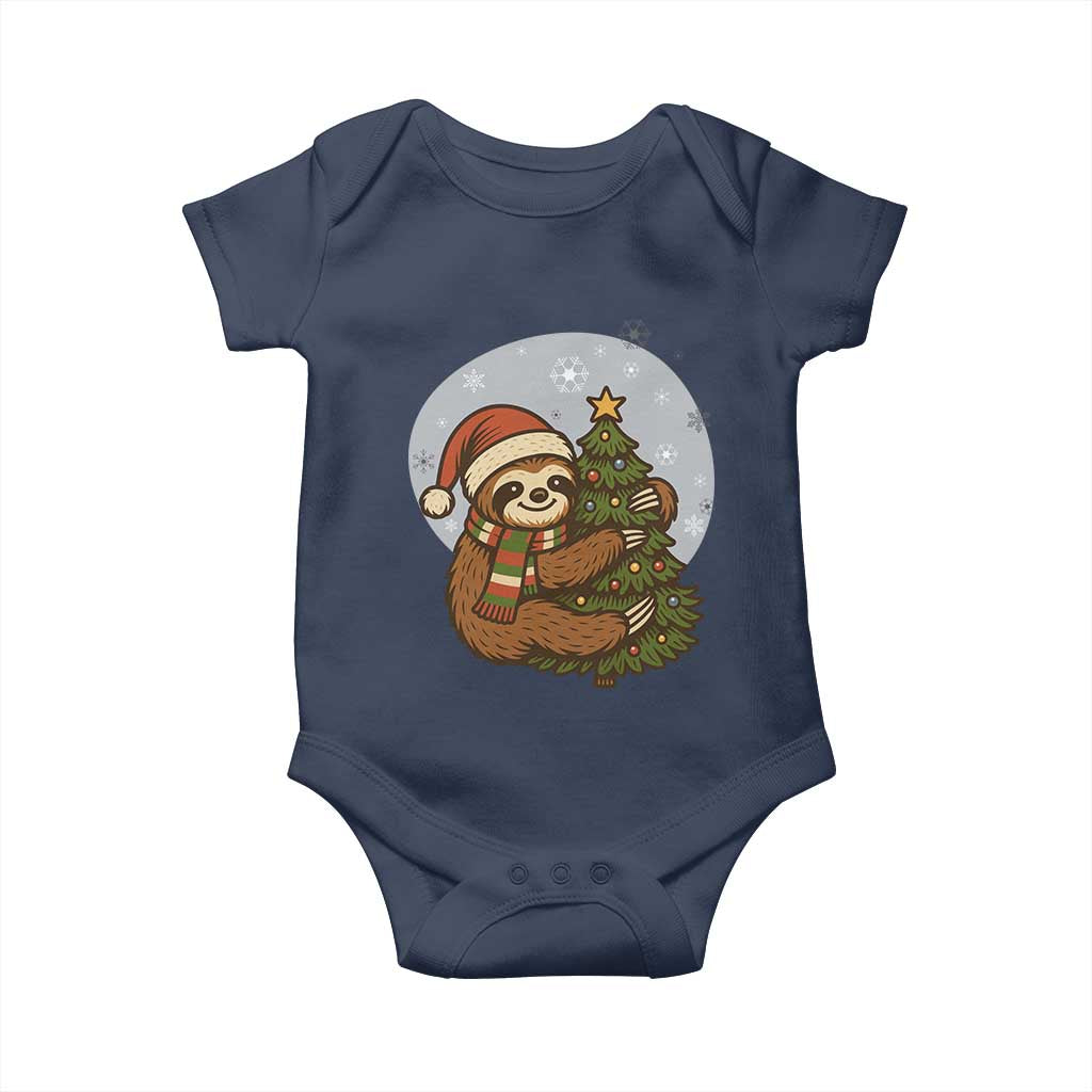 Funny Xmas Baby Onesie Slothin Around The Christmas Tree TS12 Navy Print Your Wear