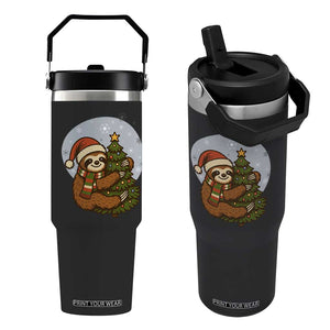 Funny Xmas Flip Straw Tumbler Slothin Around The Christmas Tree TS12 One Size: 30 oz Black Print Your Wear