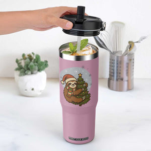 Funny Xmas Flip Straw Tumbler Slothin Around The Christmas Tree TS12 One Size: 30 oz Light Pink Print Your Wear
