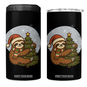 Funny Xmas 4 in 1 Can Cooler Tumbler Slothin Around The Christmas Tree TS12 One Size: 16 oz Black Print Your Wear