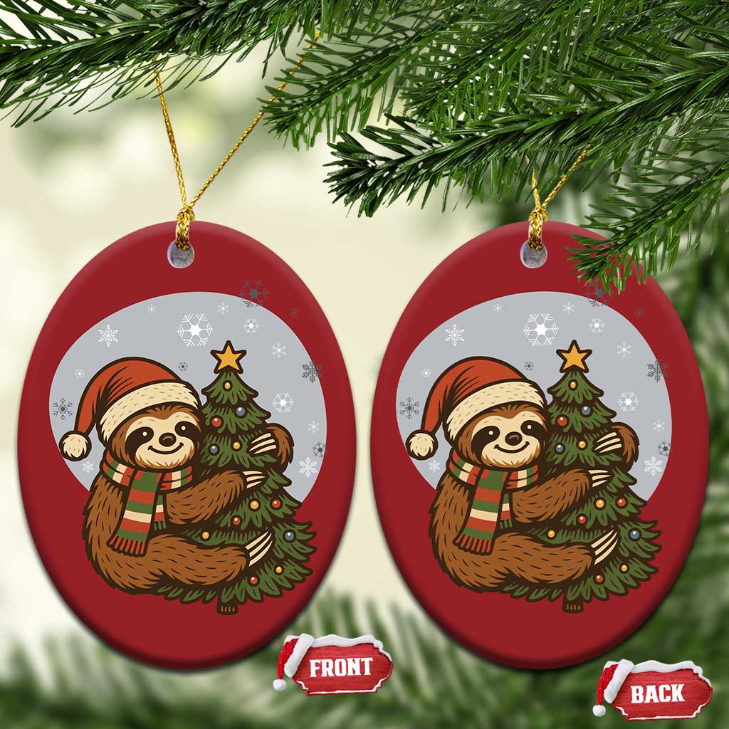 Funny Xmas Christmas Ornament Slothin Around The Christmas Tree TS12 Oval Red Print Your Wear