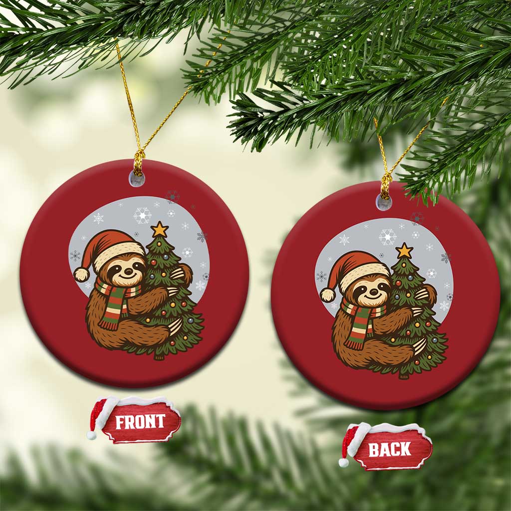 Funny Xmas Christmas Ornament Slothin Around The Christmas Tree TS12 Circle Red Print Your Wear