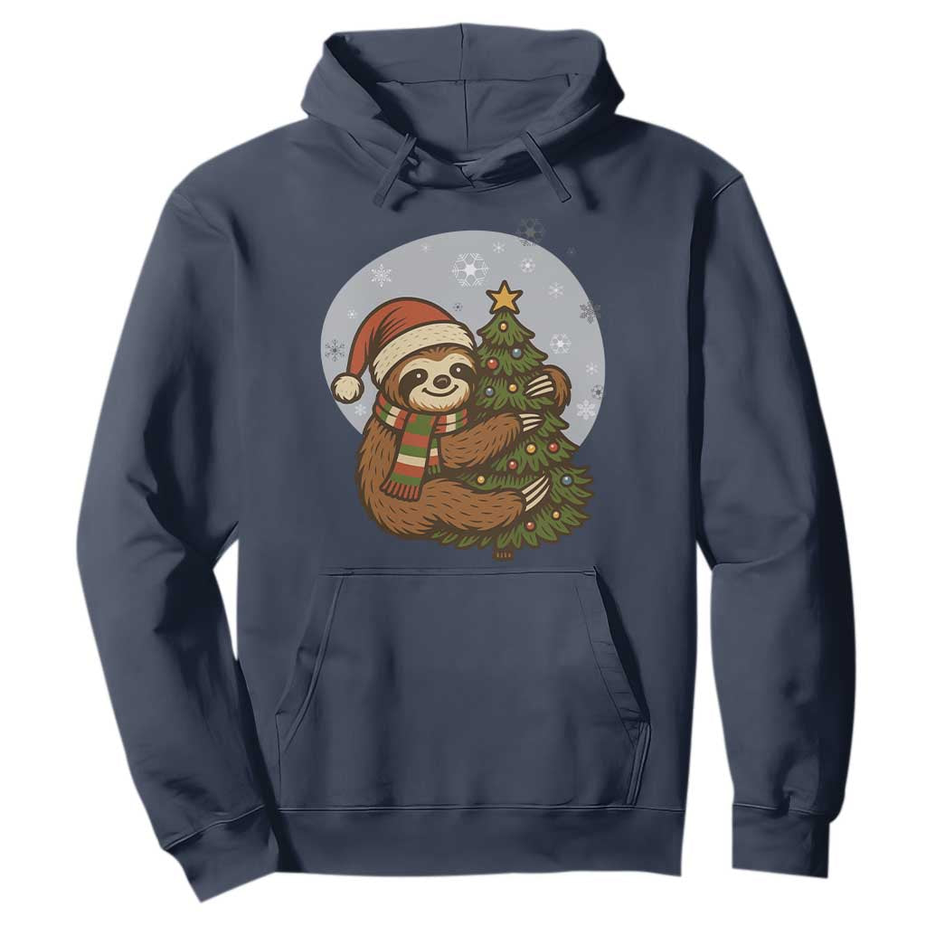 Funny Xmas Hoodie Slothin Around The Christmas Tree TS12 Navy Print Your Wear