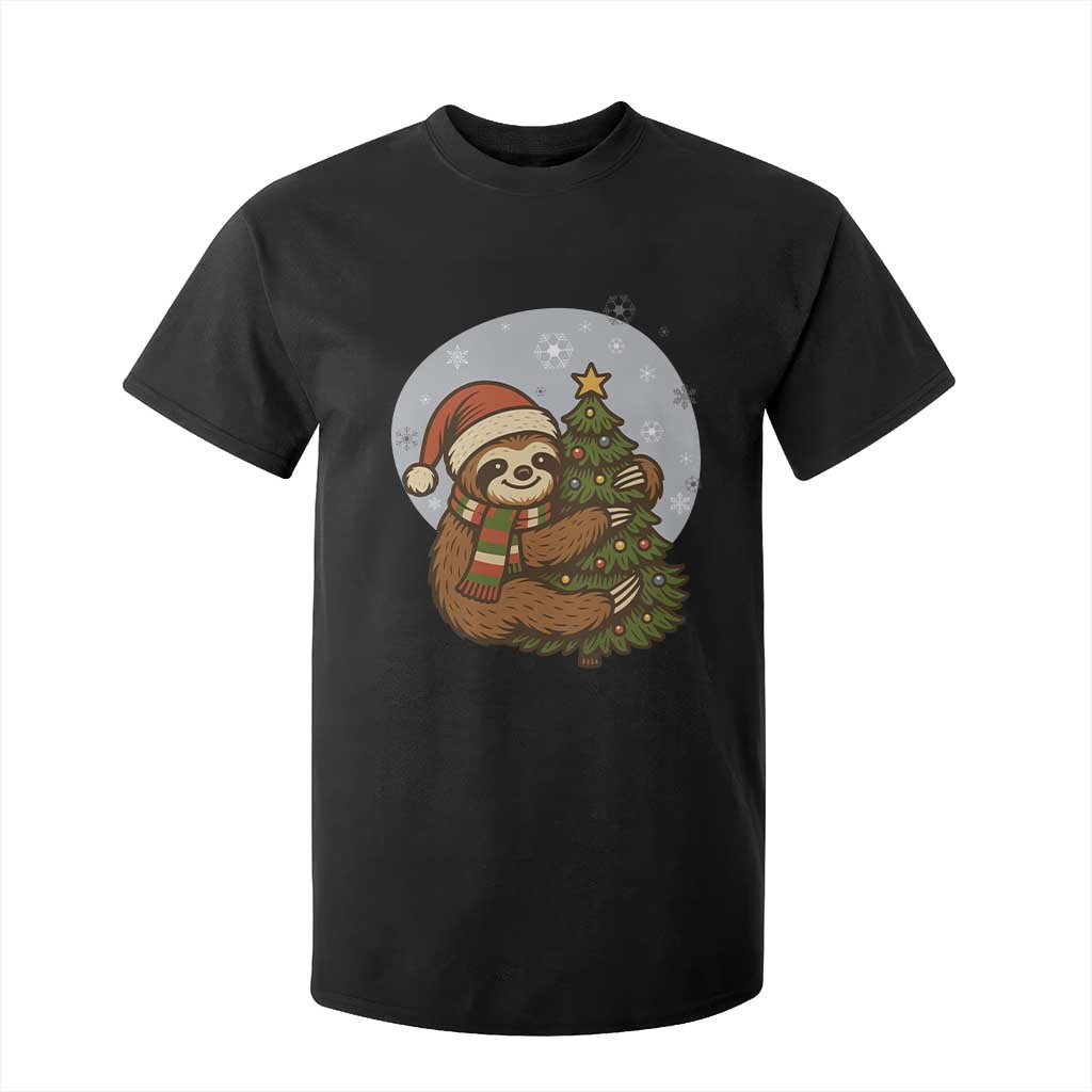 Funny Xmas T Shirt For Kid Slothin Around The Christmas Tree TS12 Black Print Your Wear
