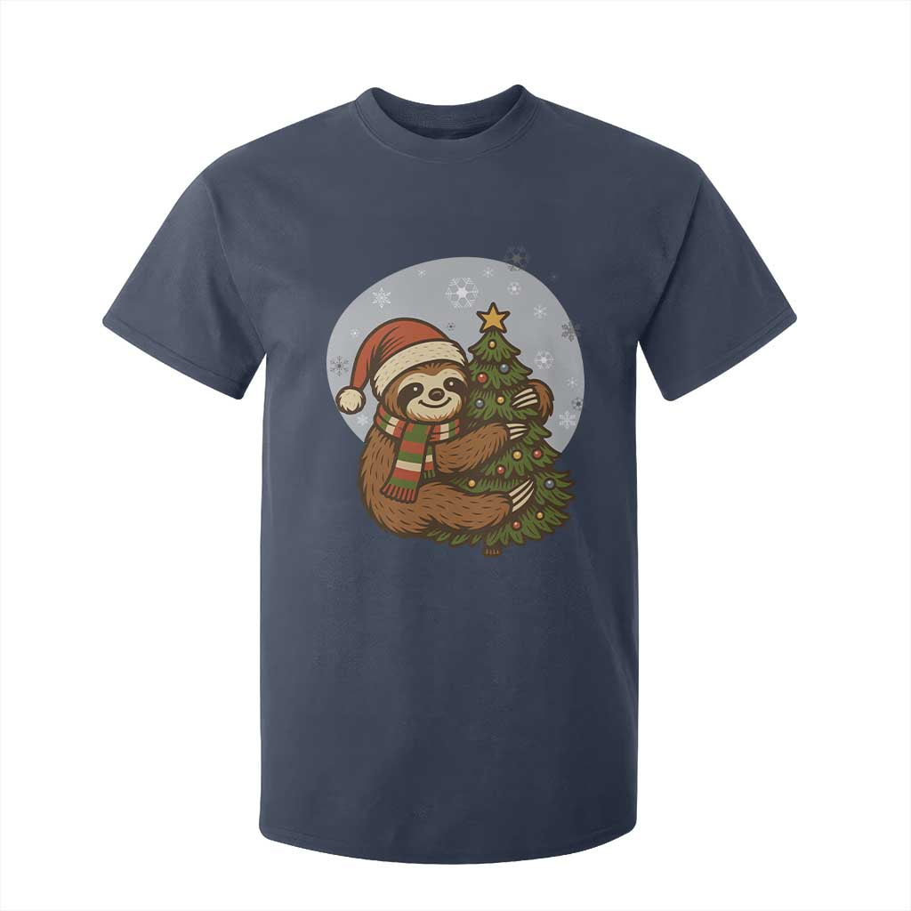 Funny Xmas T Shirt For Kid Slothin Around The Christmas Tree TS12 Navy Print Your Wear