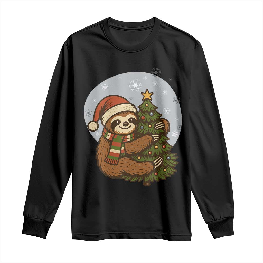 Funny Xmas Long Sleeve Shirt Slothin Around The Christmas Tree TS12 Black Print Your Wear