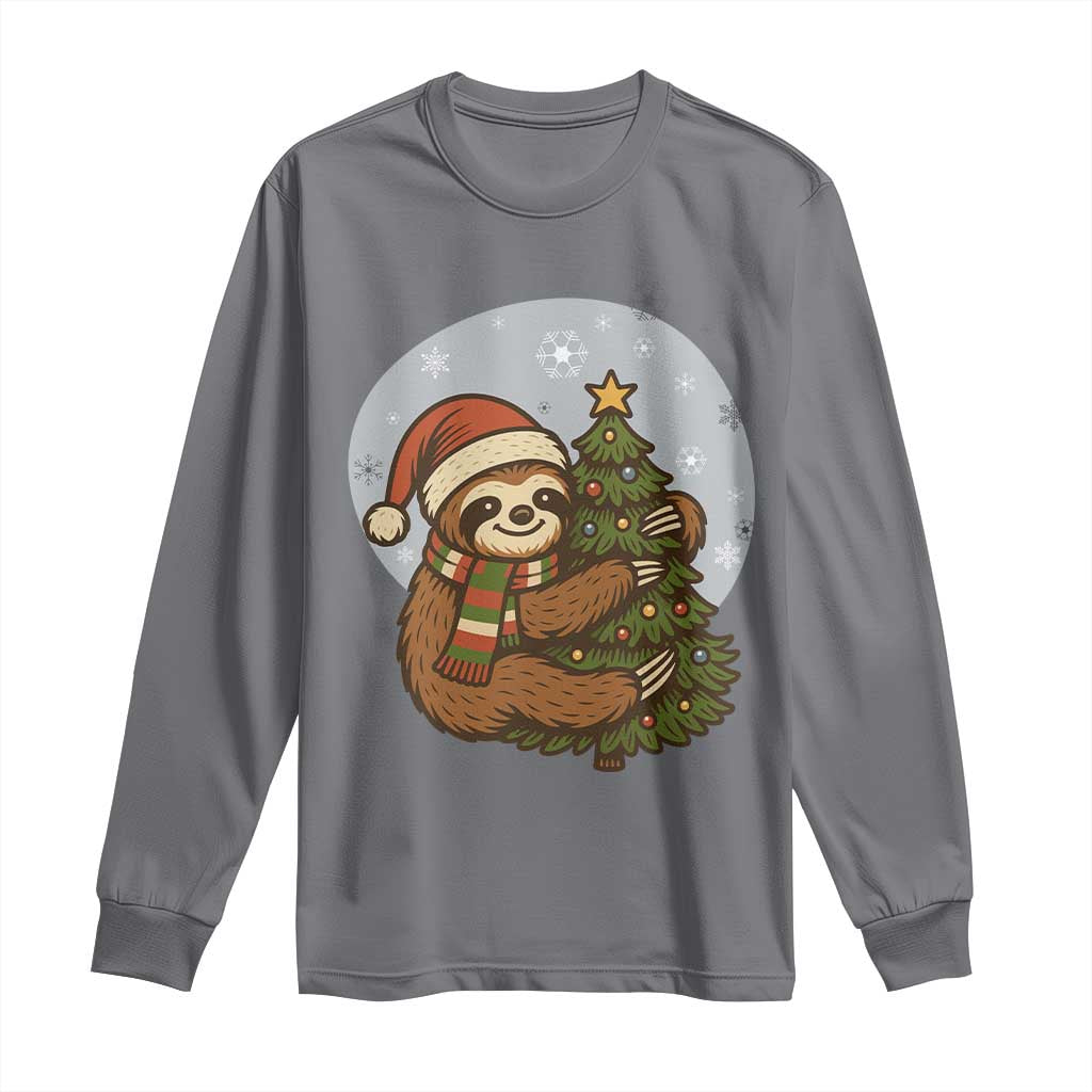 Funny Xmas Long Sleeve Shirt Slothin Around The Christmas Tree TS12 Charcoal Print Your Wear