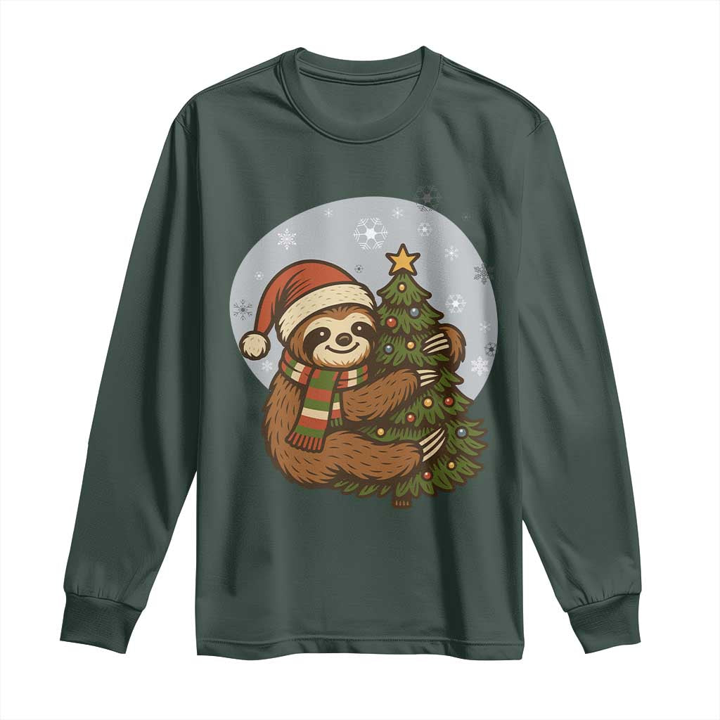 Funny Xmas Long Sleeve Shirt Slothin Around The Christmas Tree TS12 Dark Forest Green Print Your Wear
