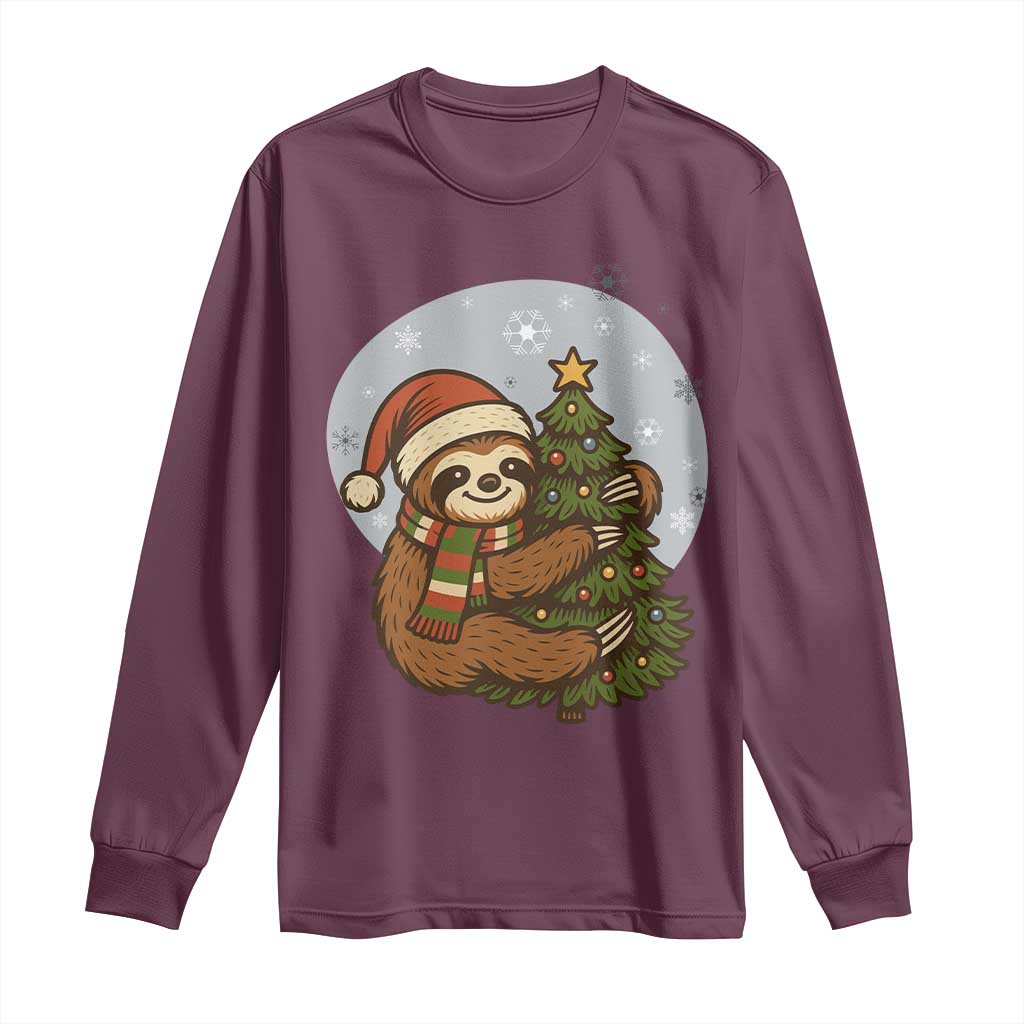 Funny Xmas Long Sleeve Shirt Slothin Around The Christmas Tree TS12 Maroon Print Your Wear