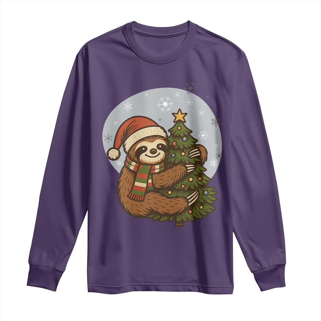 Funny Xmas Long Sleeve Shirt Slothin Around The Christmas Tree TS12 Purple Print Your Wear