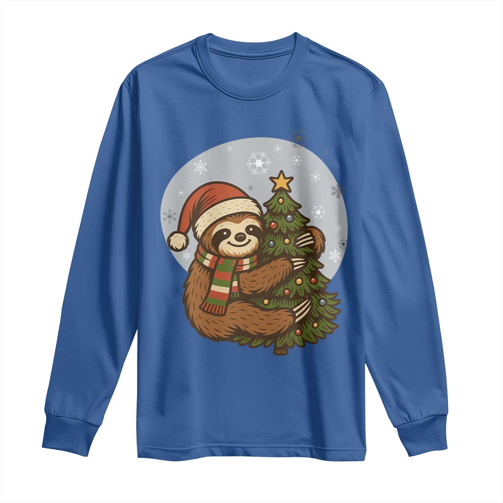 Funny Xmas Long Sleeve Shirt Slothin Around The Christmas Tree TS12 Royal Blue Print Your Wear