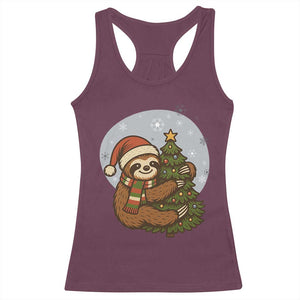 Funny Xmas Racerback Tank Top Slothin Around The Christmas Tree TS12 Maroon Print Your Wear