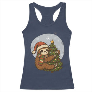 Funny Xmas Racerback Tank Top Slothin Around The Christmas Tree TS12 Navy Print Your Wear