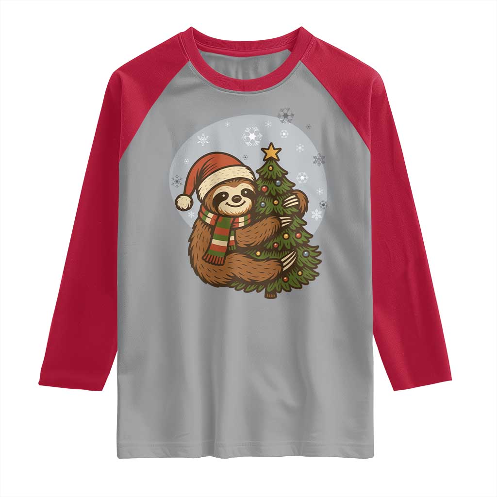 Funny Xmas Raglan Shirt Slothin Around The Christmas Tree TS12 Sport Gray Red Print Your Wear