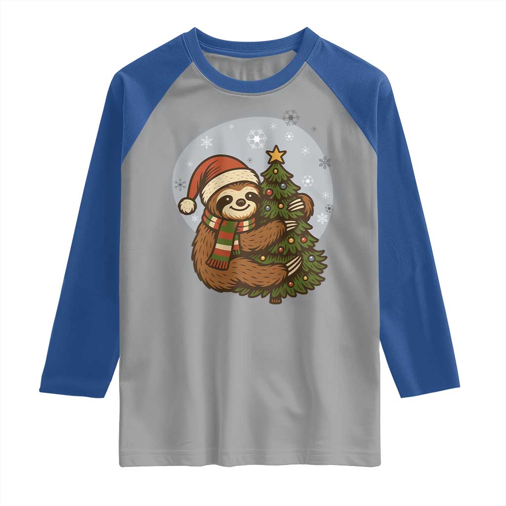 Funny Xmas Raglan Shirt Slothin Around The Christmas Tree TS12 Sport Gray Royal Print Your Wear