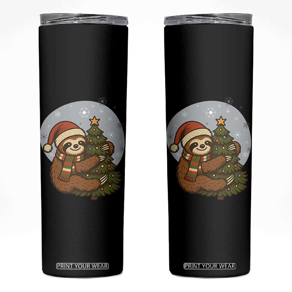 Funny Xmas Skinny Tumbler Slothin Around The Christmas Tree TS12 Black Print Your Wear