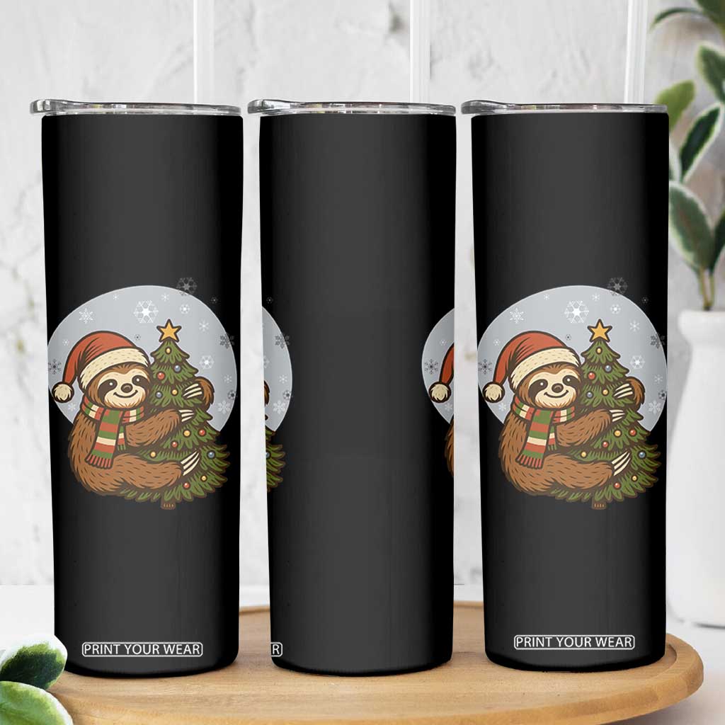 Funny Xmas Skinny Tumbler Slothin Around The Christmas Tree TS12 Print Your Wear