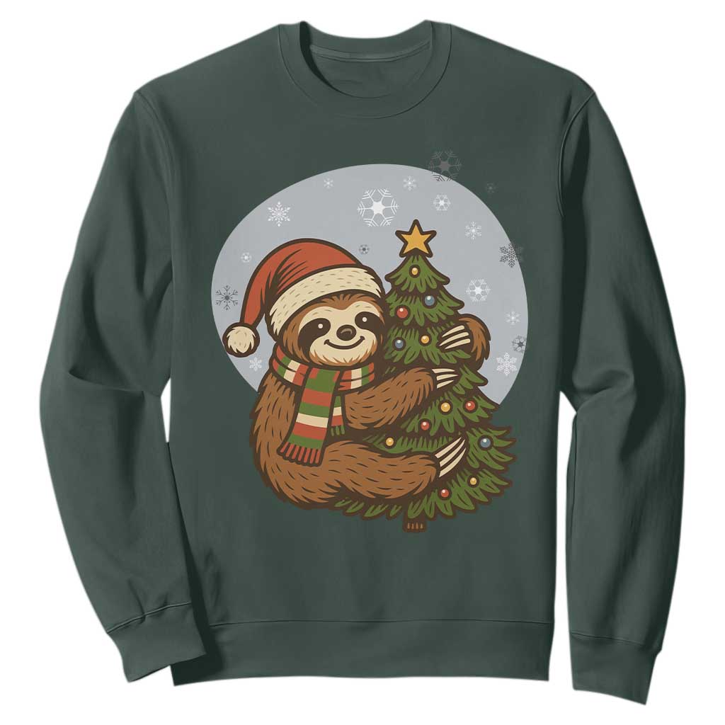 Funny Xmas Sweatshirt Slothin Around The Christmas Tree TS12 Dark Forest Green Print Your Wear