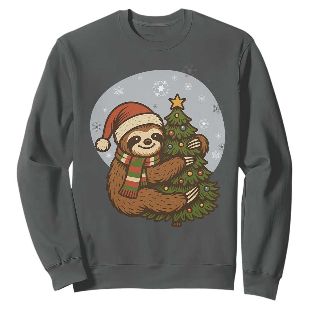 Funny Xmas Sweatshirt Slothin Around The Christmas Tree TS12 Dark Heather Print Your Wear