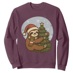 Funny Xmas Sweatshirt Slothin Around The Christmas Tree TS12 Maroon Print Your Wear