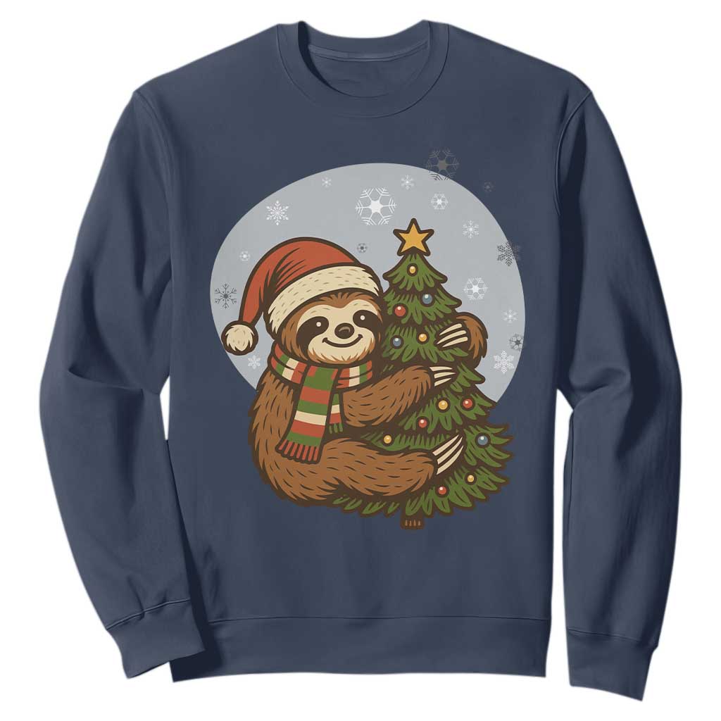 Funny Xmas Sweatshirt Slothin Around The Christmas Tree TS12 Navy Print Your Wear
