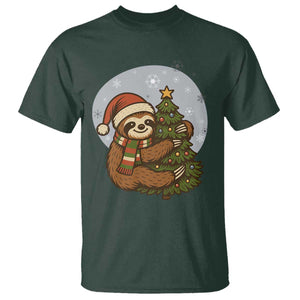 Funny Xmas T Shirt Slothin Around The Christmas Tree TS12 Dark Forest Green Print Your Wear