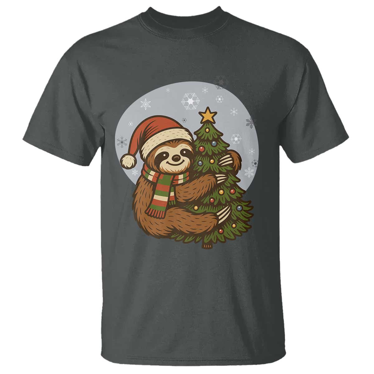 Funny Xmas T Shirt Slothin Around The Christmas Tree TS12 Dark Heather Print Your Wear