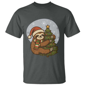 Funny Xmas T Shirt Slothin Around The Christmas Tree TS12 Dark Heather Print Your Wear