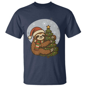 Funny Xmas T Shirt Slothin Around The Christmas Tree TS12 Navy Print Your Wear