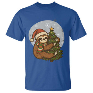 Funny Xmas T Shirt Slothin Around The Christmas Tree TS12 Royal Blue Print Your Wear