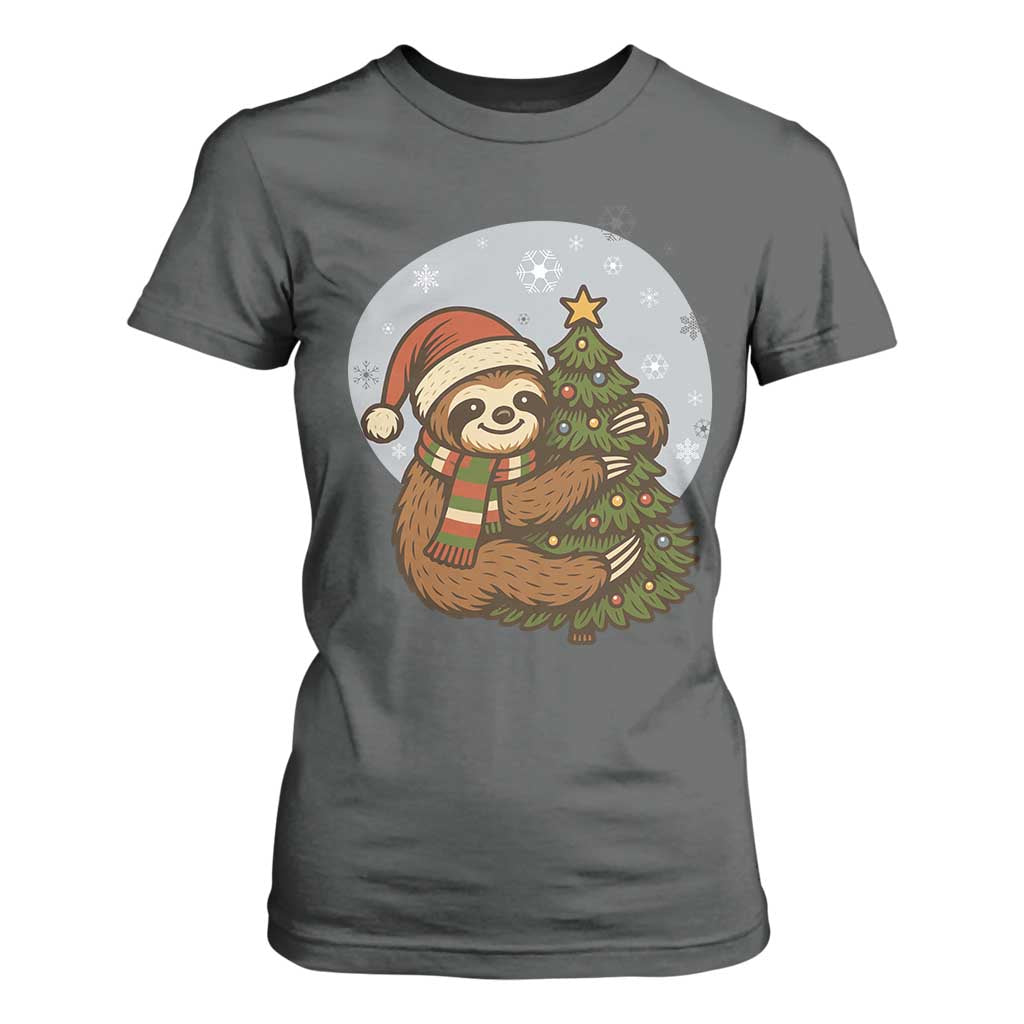 Funny Xmas T Shirt For Women Slothin Around The Christmas Tree TS12 Dark Heather Print Your Wear
