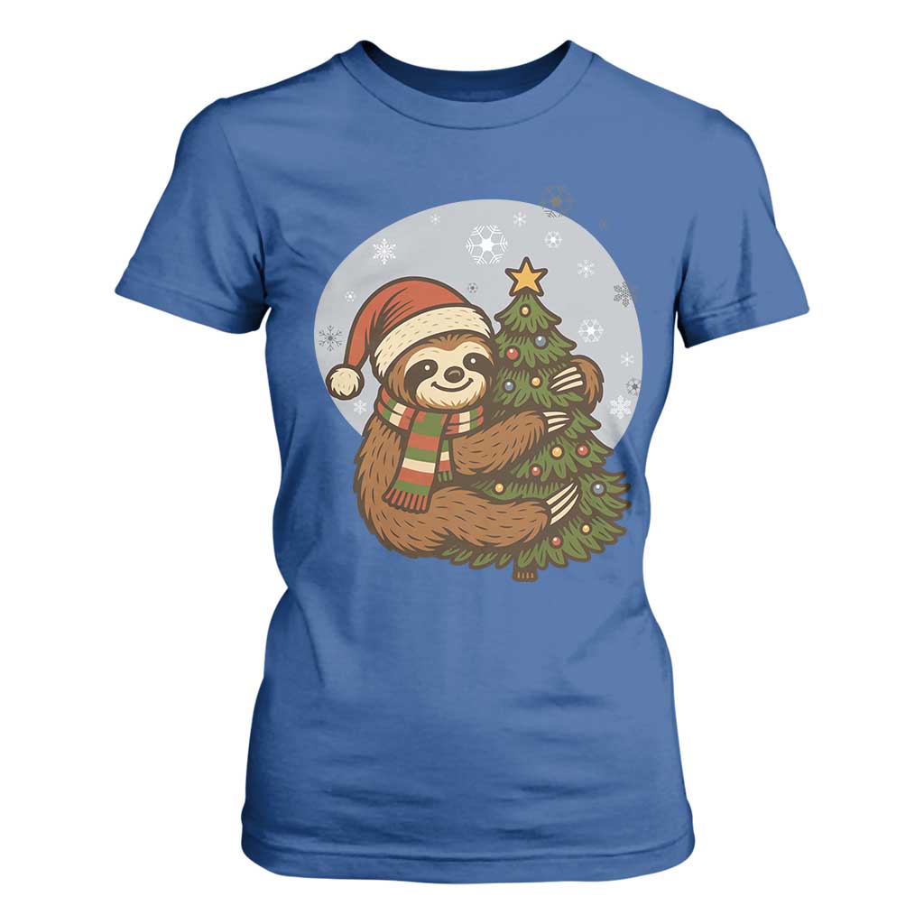 Funny Xmas T Shirt For Women Slothin Around The Christmas Tree TS12 Royal Blue Print Your Wear