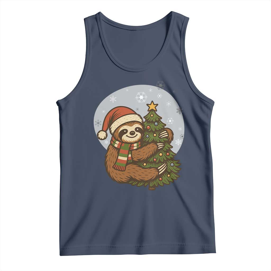 Funny Xmas Tank Top Slothin Around The Christmas Tree TS12 Navy Print Your Wear