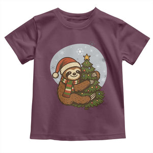 Funny Xmas Toddler T Shirt Slothin Around The Christmas Tree TS12 Maroon Print Your Wear