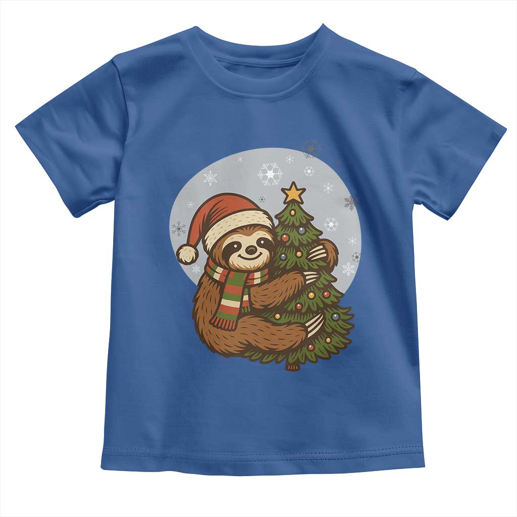 Funny Xmas Toddler T Shirt Slothin Around The Christmas Tree TS12 Royal Blue Print Your Wear