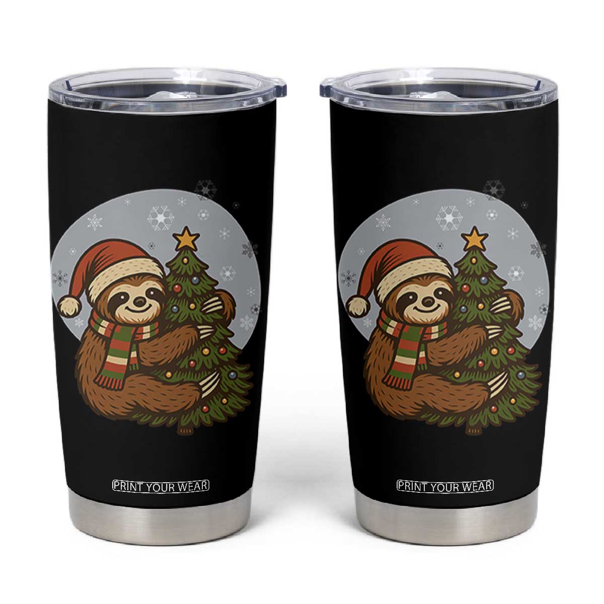 Funny Xmas Tumbler Cup Slothin Around The Christmas Tree TS12 Black Print Your Wear