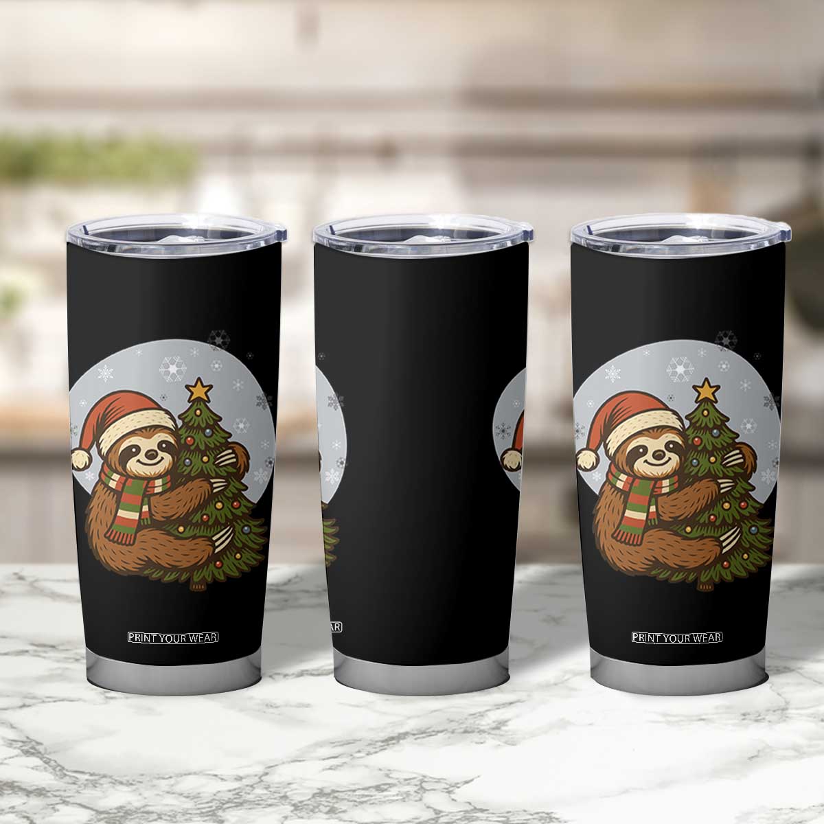 Funny Xmas Tumbler Cup Slothin Around The Christmas Tree TS12 Print Your Wear