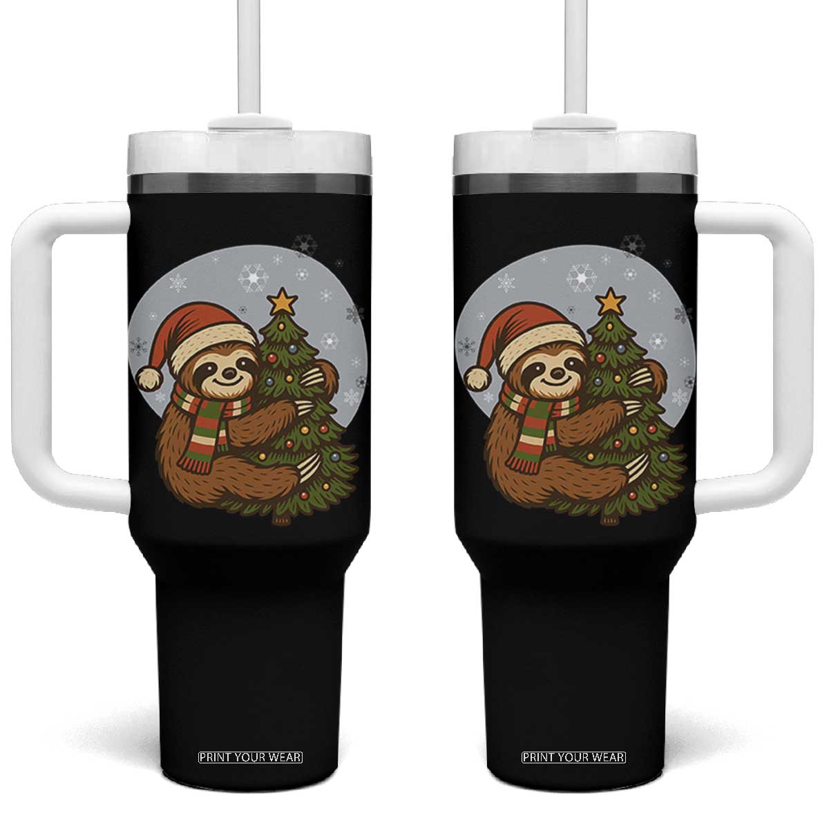 Funny Xmas Tumbler With Handle Slothin Around The Christmas Tree TS12 One Size: 40 oz Black Print Your Wear