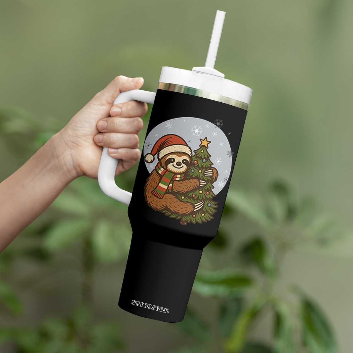 Funny Xmas Tumbler With Handle Slothin Around The Christmas Tree TS12 Print Your Wear