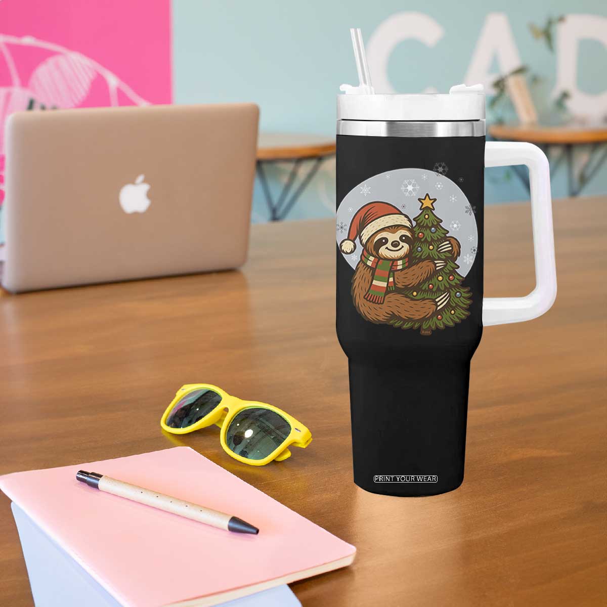 Funny Xmas Tumbler With Handle Slothin Around The Christmas Tree TS12 Print Your Wear