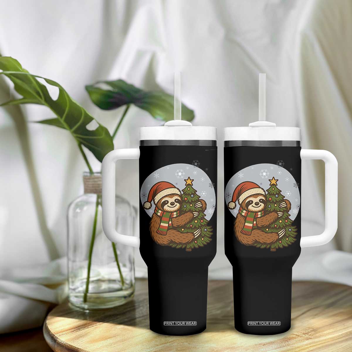 Funny Xmas Tumbler With Handle Slothin Around The Christmas Tree TS12 Print Your Wear