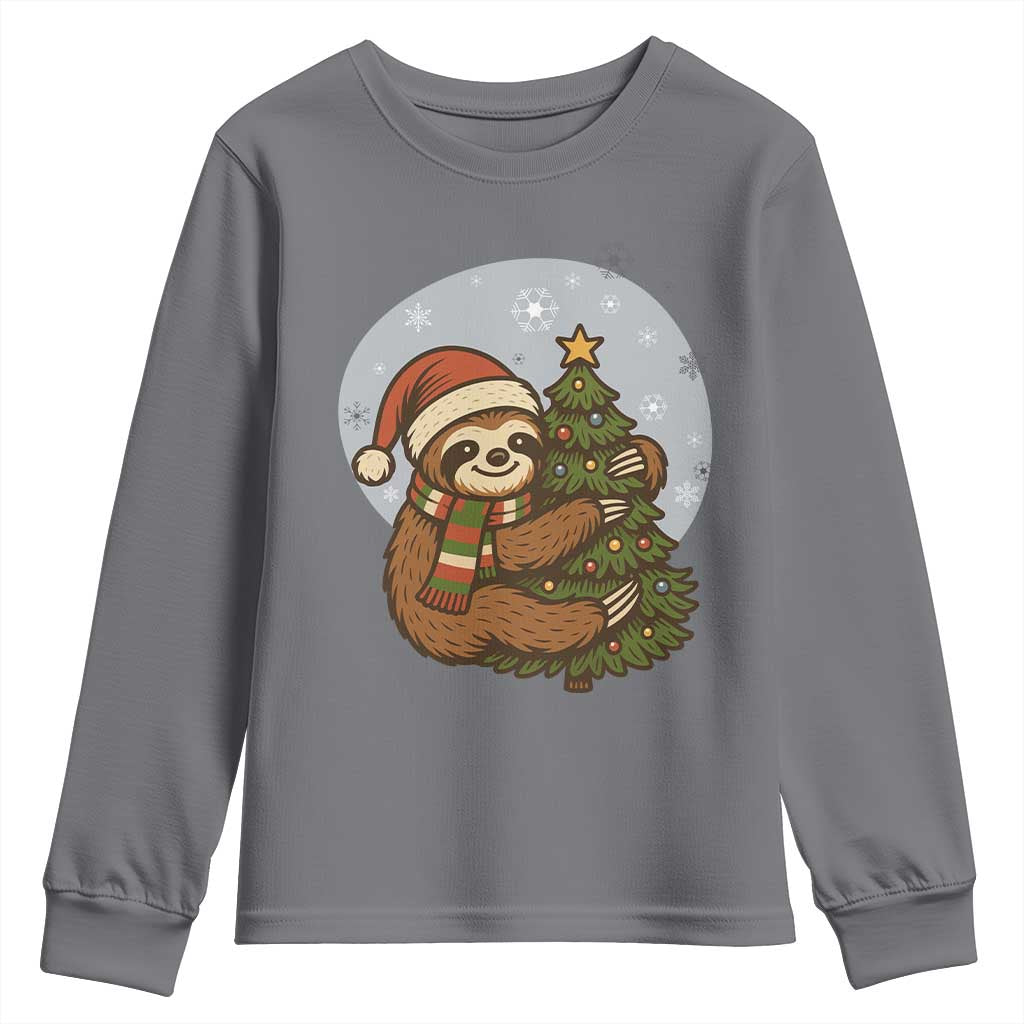 Funny Xmas Youth Sweatshirt Slothin Around The Christmas Tree TS12 Charcoal Print Your Wear