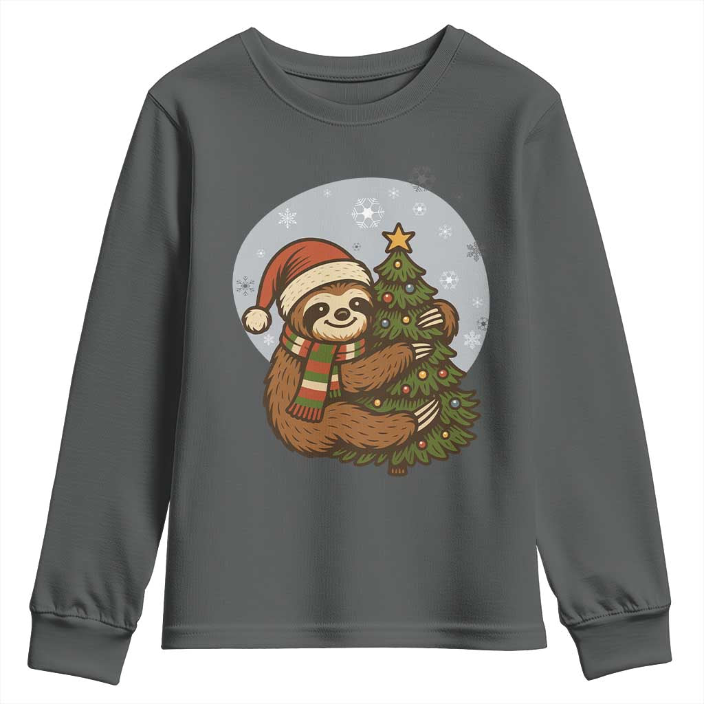 Funny Xmas Youth Sweatshirt Slothin Around The Christmas Tree TS12 Dark Heather Print Your Wear
