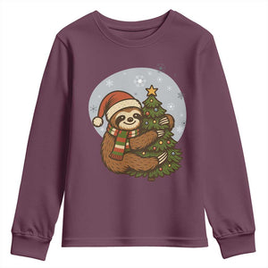 Funny Xmas Youth Sweatshirt Slothin Around The Christmas Tree TS12 Maroon Print Your Wear