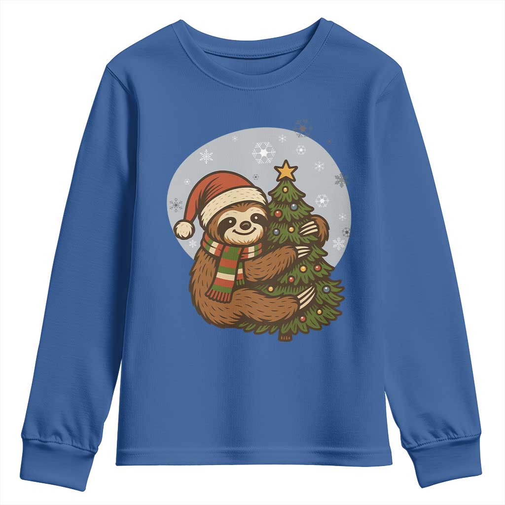 Funny Xmas Youth Sweatshirt Slothin Around The Christmas Tree TS12 Royal Blue Print Your Wear