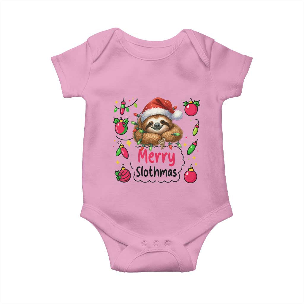 Funny Christmas Sloth Baby Onesie Merry Slothmas TS12 Light Pink Print Your Wear