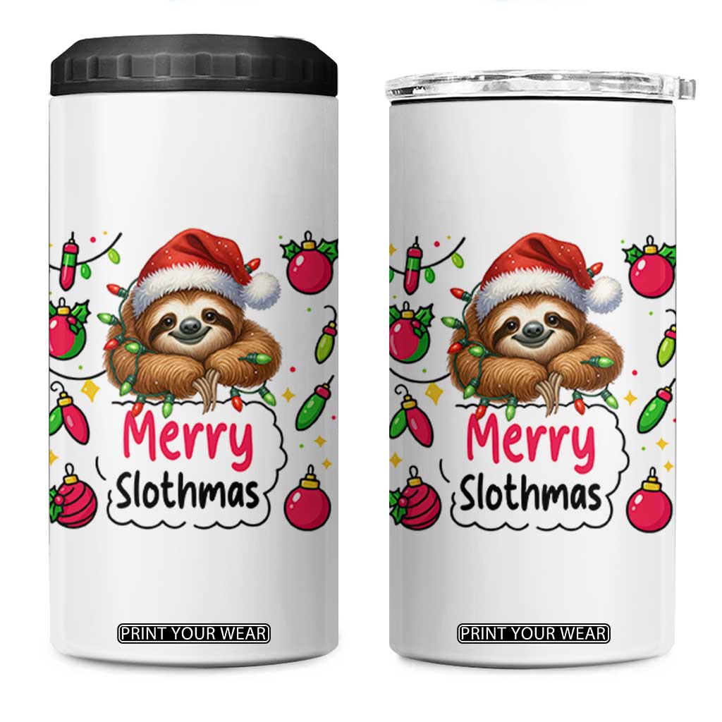 Funny Christmas Sloth 4 in 1 Can Cooler Tumbler Merry Slothmas TS12 One Size: 16 oz White Print Your Wear