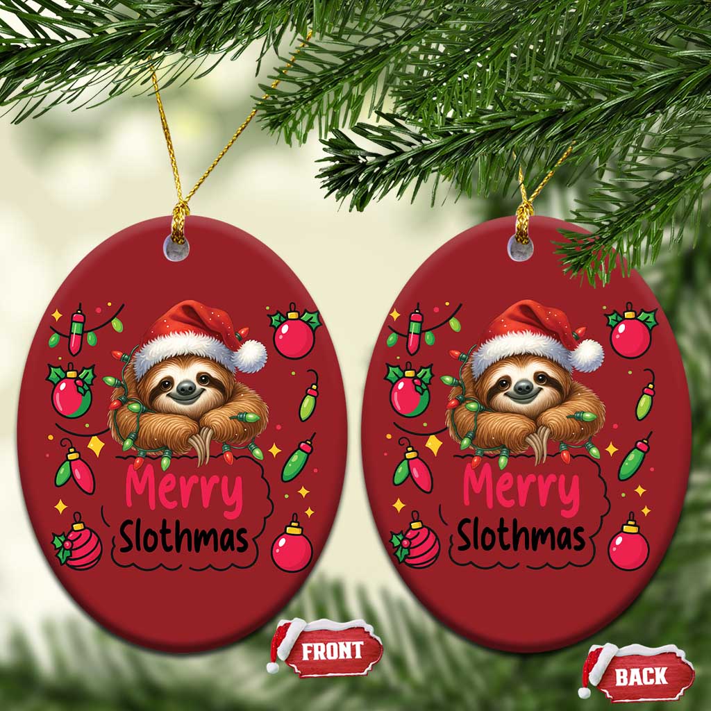 Funny Xmas Sloth Christmas Ornament Merry Slothmas TS12 Oval Red Print Your Wear