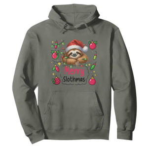 Funny Christmas Sloth Hoodie Merry Slothmas TS12 Military Green Print Your Wear