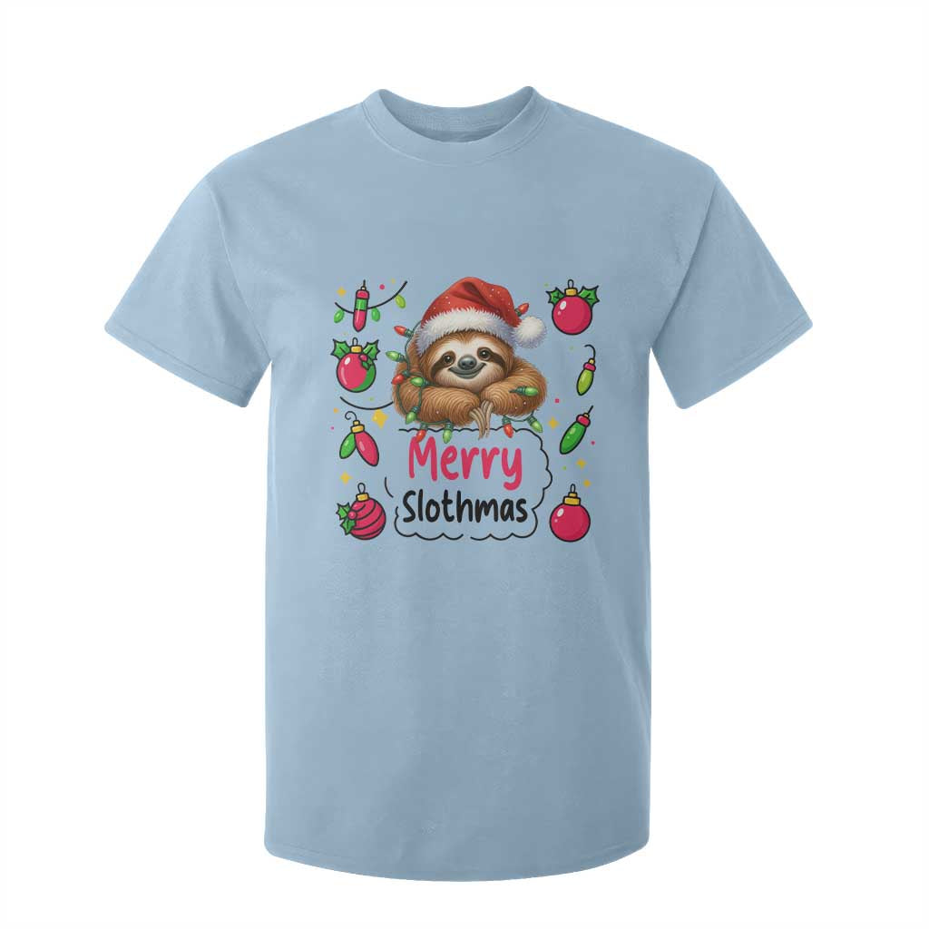 Funny Christmas Sloth T Shirt For Kid Merry Slothmas TS12 Light Blue Print Your Wear
